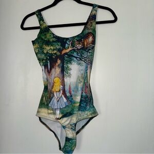 Blackmilk Alice in Wonderland one piece swimsuit/bodysuit small